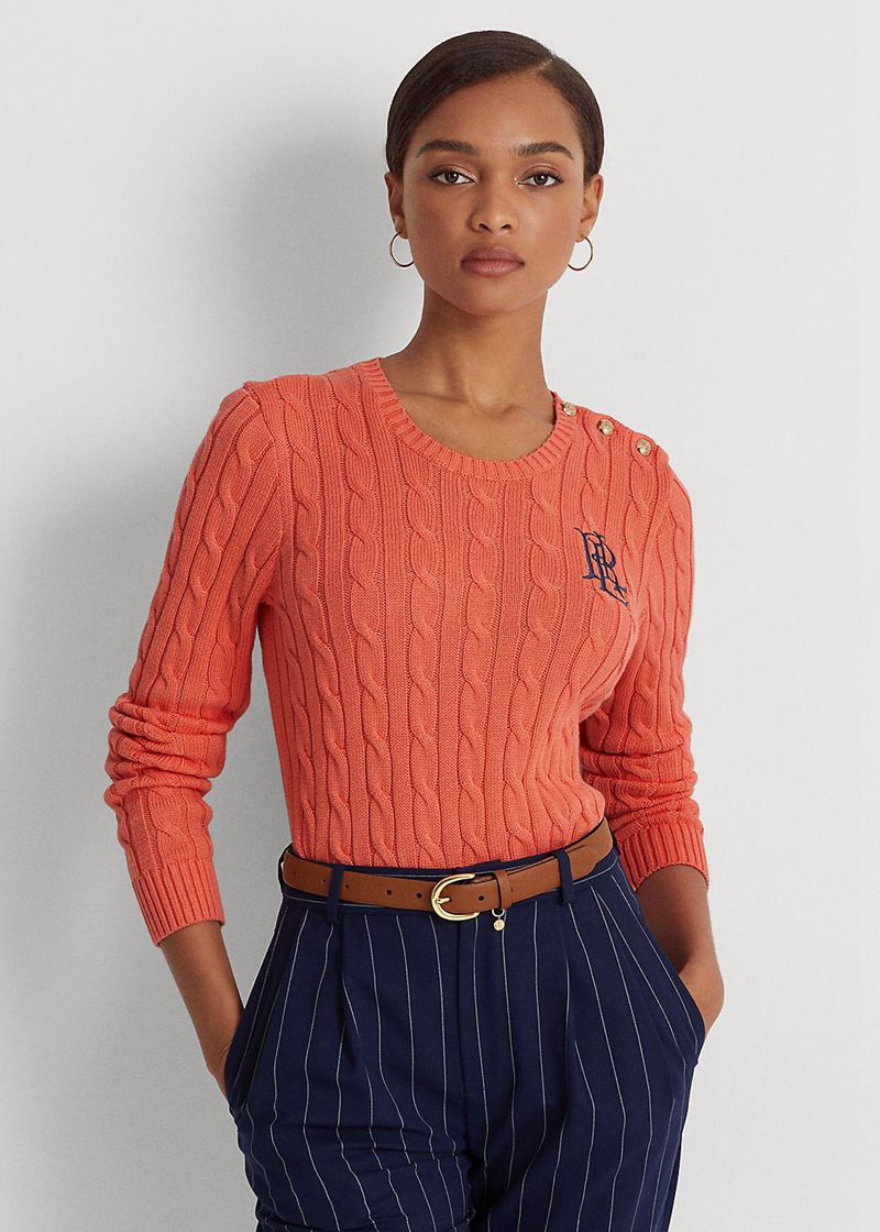 Sueter Lauren Mujer Button-Trim Cable-Knit Jumper Chile Naranjas PSLIB-1935